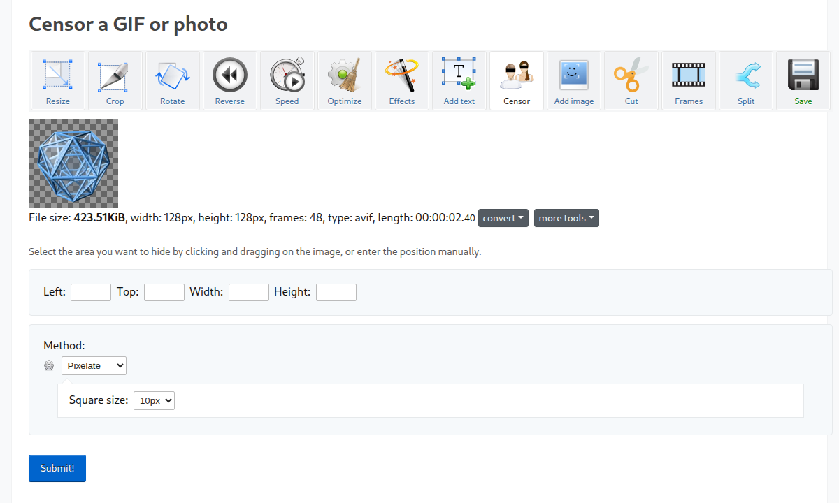 Censor a GIF or photo online: blur, pixelate, black out