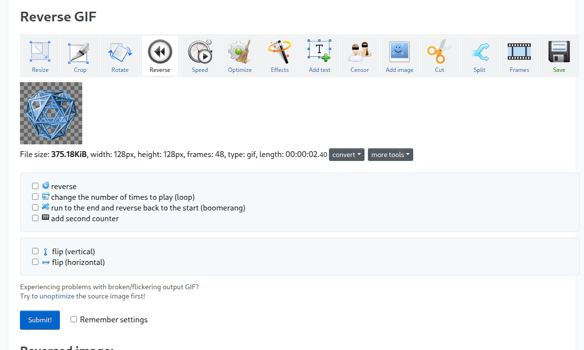 Reverse animated GIF, APNG, WebP