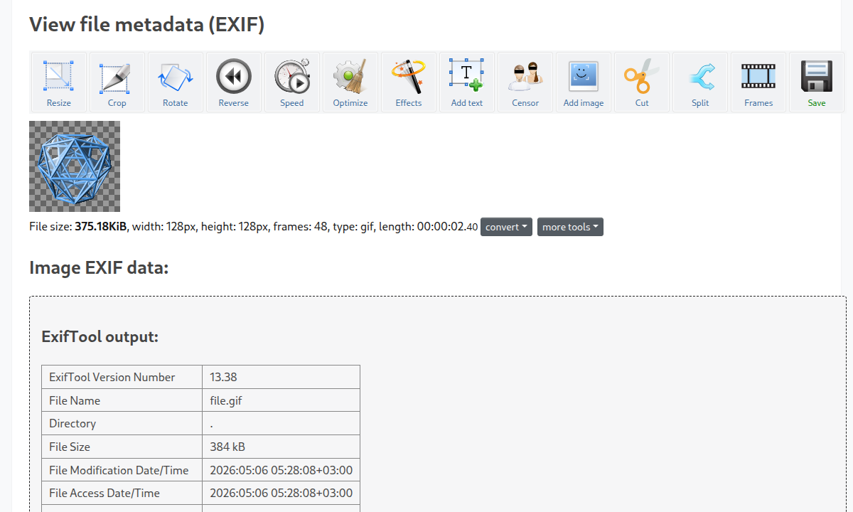 View file metadata (EXIF data) online